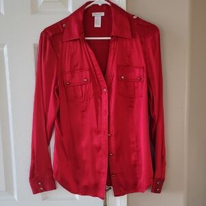 Cache Red Satin Button-Down Shirt